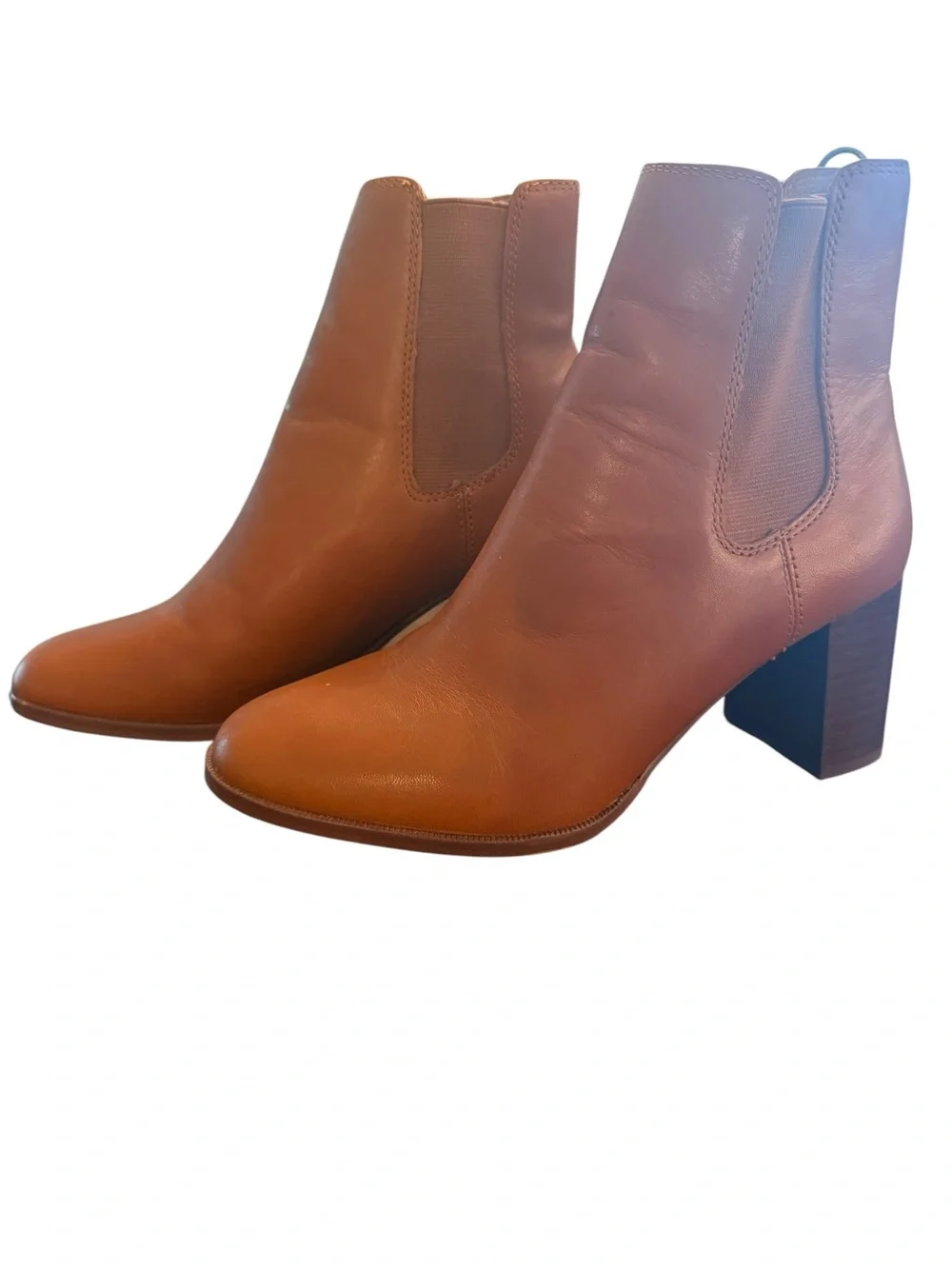 Madewell The Laura English Saddle Brown Leather Heeled Chelsea Booties Size 8